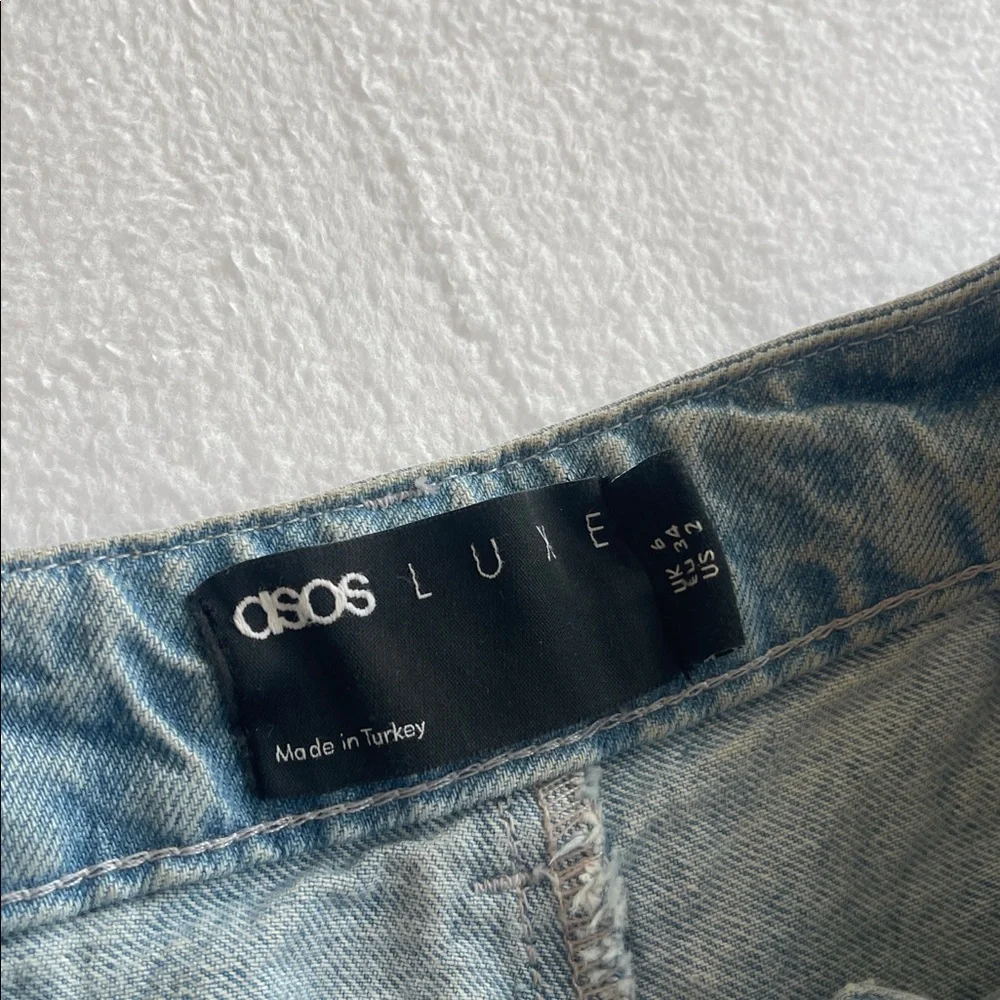 ASOS LUXE DENIM SHORTS WITH CHIFFON FRILL HEM BLUE SIZE 2 - Picture 4 of 5